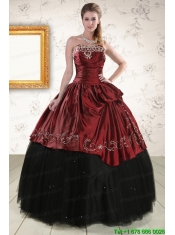 Pretty Ball Gown Embroidery 2015 Quinceanera Dresses in Rust Red and Black