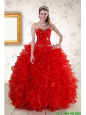 Pretty Ball Gown Sweetheart Red Quinceanera Dresses with Beading