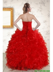 Pretty Ball Gown Sweetheart Red Quinceanera Dresses with Beading