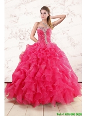Pretty Beading and Ruffles Sweet 15 Dresses in Hot Pink