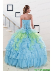 Pretty Beading Strapless Multi Color Quinceanera Dress for 2015