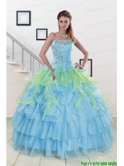 Pretty Beading Strapless Multi Color Quinceanera Dress for 2015