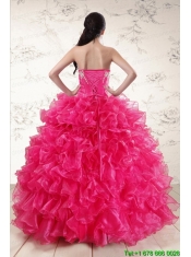 Pretty Hot Pink Sweet 15 Dresses with Appliques and Ruffles