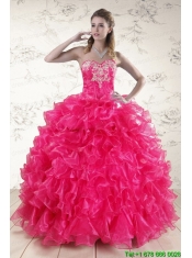 Pretty Hot Pink Sweet 15 Dresses with Appliques and Ruffles