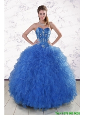 Pretty Royal Blue 2015 Quinceanera Dresses with Appliques and Ruffles