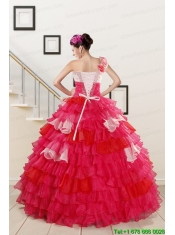 Puffy Beading Quinceanera Dresses with One Shoulder for 2015
