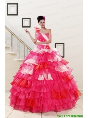 Puffy Beading Quinceanera Dresses with One Shoulder for 2015