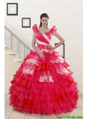 Puffy Beading Quinceanera Dresses with One Shoulder for 2015