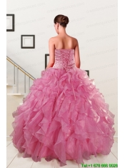 Puffy Sweetheart Pink Quinceanera Dresses with Beading