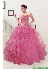 Puffy Sweetheart Pink Quinceanera Dresses with Beading