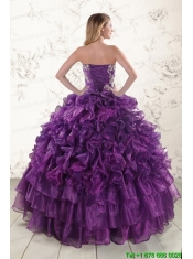 Purple Strapless 2015 Quinceanera Dress with Appliques