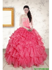 Strapless Beading and Ruffles 2015 Quinceanera Dresses in Hot Pink