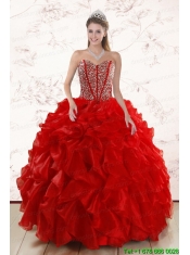 Sweetheart Pretty Red Quinceanera Dresses With  Beading and Ruffles for 2015