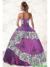 Unique Purple Quinceanera Dresses with Embroidery and Zebra