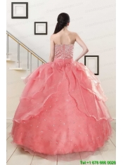 Watermelon Sweetheart Beading Appliques Ball Gown Sweet 16 Dresses