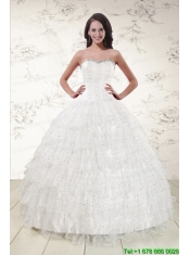 White Ball Gown Formal Quinceanera Dresses with Sequins and Ruffles
