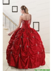 Wine Red Strapless 2015 Quinceanera Dresses with Appliques