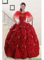 Wine Red Strapless 2015 Quinceanera Dresses with Appliques