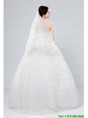 2014 Cheap Two-Tier White Fingertip Veil with Lace Edge