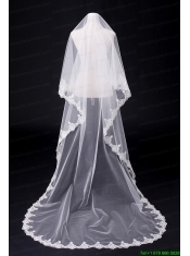2014 Fingertip Veil Two-Tier Lace Appliques Edge