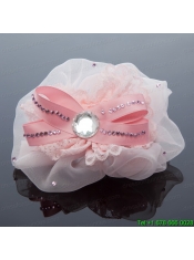 2014 Lace and Tulle Pink Hair Ornament with Rhinestone