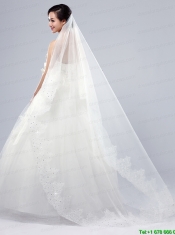 2014 One-Tier Tulle Lace Drop Veil Edge Bridal Veils