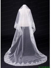 2014 One-Tier Tulle Lace Drop Veil Edge Bridal Veils