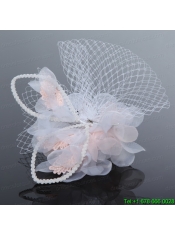 2014 Romantic Feather Pearl Tulle White Fascinators