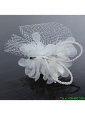 2014 Romantic Feather Pearl Tulle White Fascinators