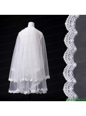 2014 Simple Four-Tier Bridal Veils with Lace Appliques Edge