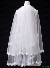 2014 Simple Four-Tier Bridal Veils with Lace Appliques Edge