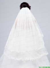 2014 Simple Four-Tier Bridal Veils with Lace Appliques Edge
