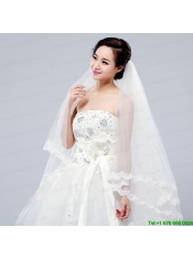 2014 Simple Four-Tier Bridal Veils with Lace Appliques Edge