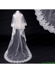 2014 Simple One-Tier Bridal Veils with Lace Appliques Edge
