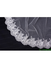 2014 Simple One-Tier Bridal Veils with Lace Appliques Edge