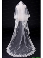 2014 Simple One-Tier Bridal Veils with Lace Appliques Edge