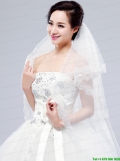 2014 Simple One-Tier Bridal Veils with Lace Appliques Edge