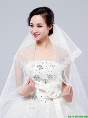 2014 Simple One-Tier Bridal Veils with Lace Appliques Edge