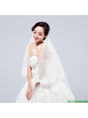 2014 Two-Tier Tulle Lace Appliques Edge Bridal Veils