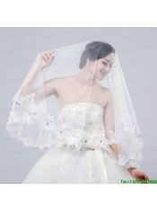 2014 Two-Tier Tulle Lace Appliques Edge Bridal Veils