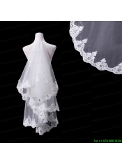 2014 Two-Tier Tulle Lace Appliques Edge Bridal Veils