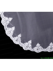 2014 Two-Tier Tulle Lace Appliques Edge Bridal Veils