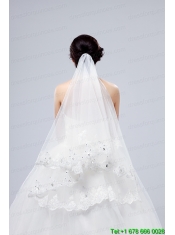 2014 Two-Tier Tulle Lace Appliques Edge Bridal Veils