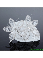 2014 White Cheap Lace Hair Flowers with Rhinestone