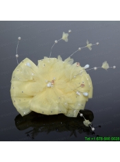 2014 Yellow Tulle Imitation Pearls Hair Flower