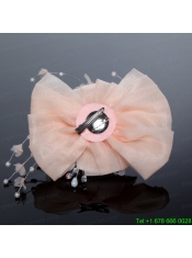 2014 Yellow Tulle Imitation Pearls Hair Flower
