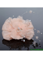2014 Yellow Tulle Imitation Pearls Hair Flower