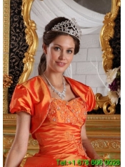 2015 Luxurious Short Sleeves and Open Front Quinceanera Jacket in Orange