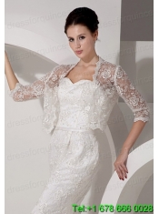 3/4 Sleeves Embroidery Jacket in Ivory With Lace