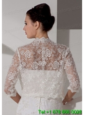 3/4 Sleeves Embroidery Jacket in Ivory With Lace